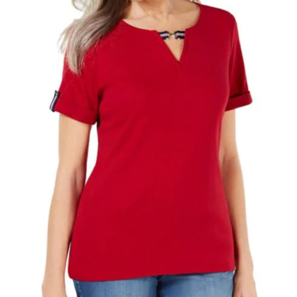 Karen Scott Cotton Top red M
